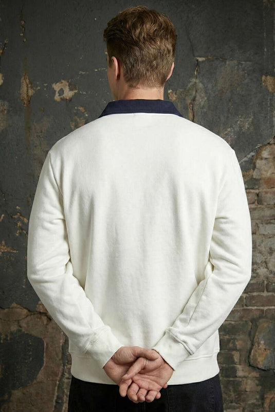 Düğmeli Polo Yaka Erkek Sweatshirt Beyaz