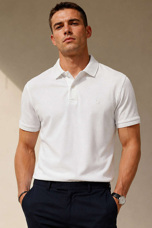 T-shirt homme blanc à col polo avec boutons