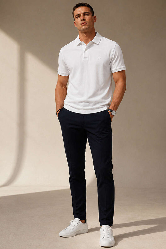T-shirt homme blanc à col polo avec boutons
