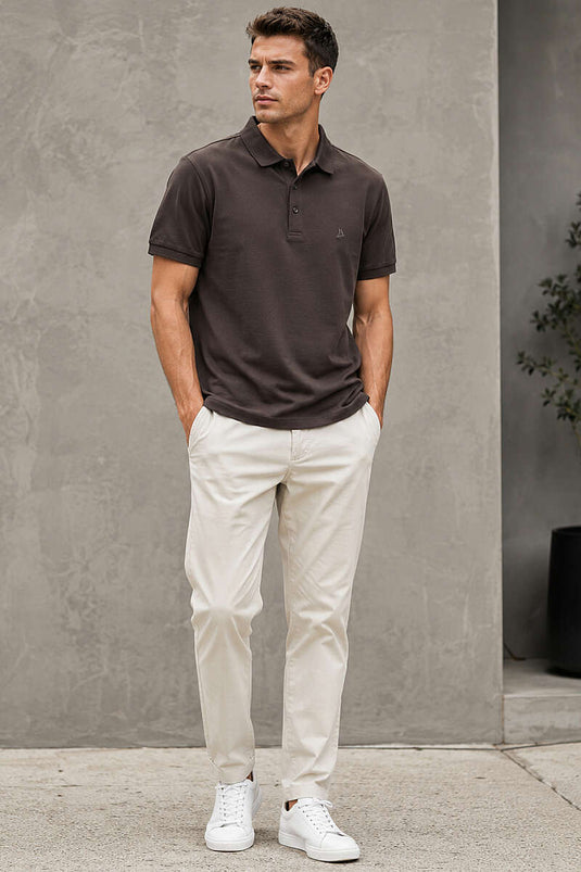 T-shirt homme à col polo boutonné marron