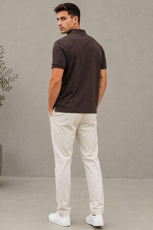 T-shirt homme à col polo boutonné marron