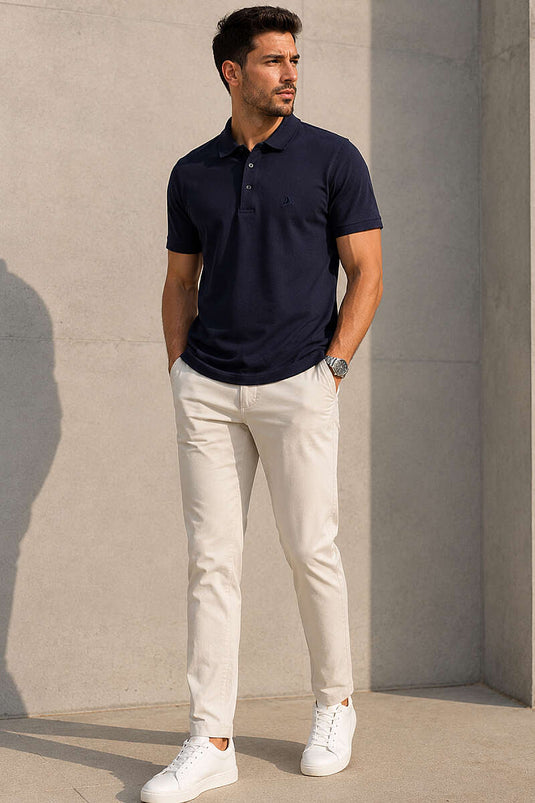 T-shirt homme à col polo boutonné bleu marine