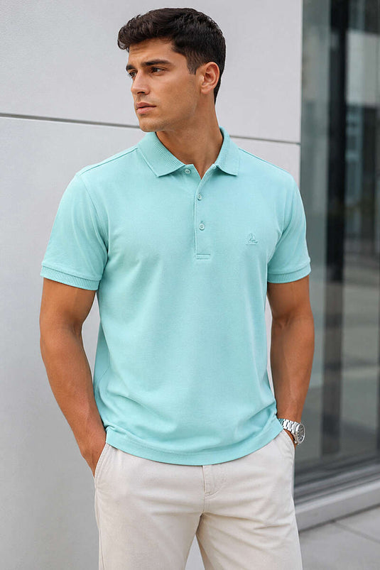 Düğmeli Polo Yaka Erkek T-shirt Mint