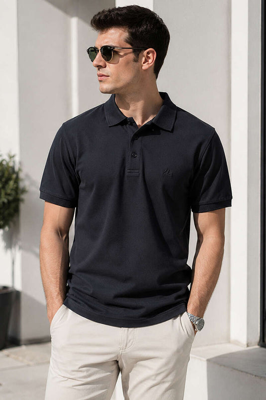 T-shirt homme noir à col polo boutonné