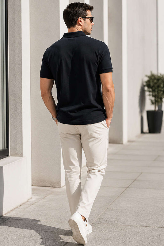T-shirt homme noir à col polo boutonné