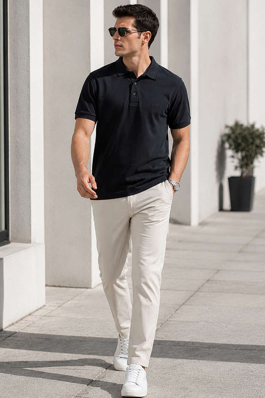 T-shirt homme noir à col polo boutonné