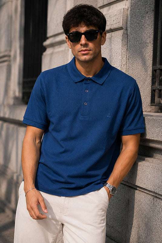 Düğmeli Polo Yaka Waffle Erkek T-shirt Parlement