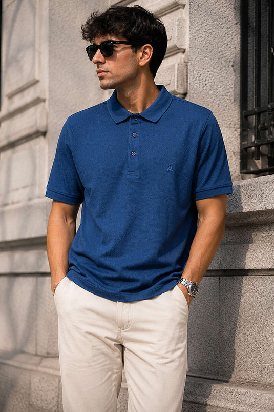 Düğmeli Polo Yaka Waffle Erkek T-shirt Parlement