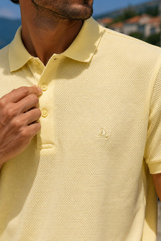Düğmeli Polo Yaka Waffle Erkek T-shirt Sarı