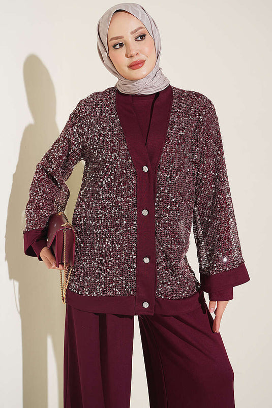 Completo Tre Pezzi Con Bottoni E Paillettes Bordeaux