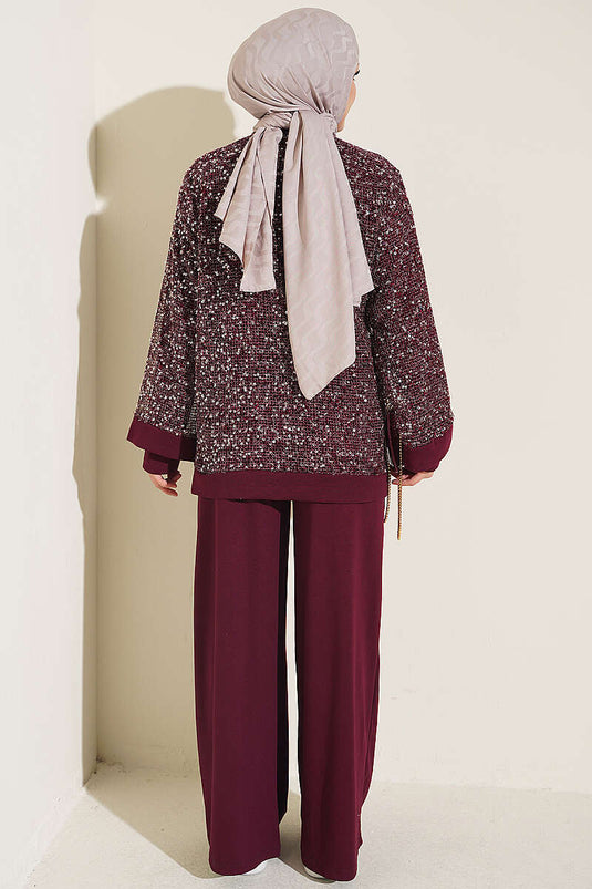 Completo Tre Pezzi Con Bottoni E Paillettes Bordeaux