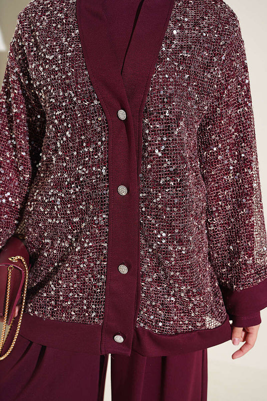 Completo Tre Pezzi Con Bottoni E Paillettes Bordeaux