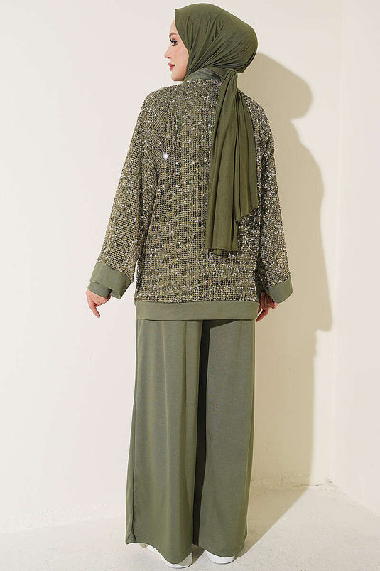 Khaki-Set Mit Knöpfen Und Pailletten