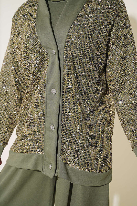 Khaki-Set Mit Knöpfen Und Pailletten