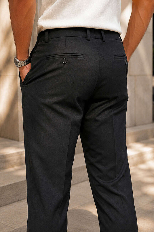 Düğmeli Regular Kumaş Erkek Pantolon Siyah