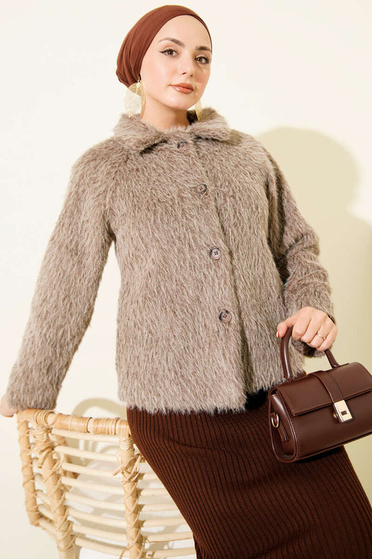 Veste courte boutonnée en vison à barbe