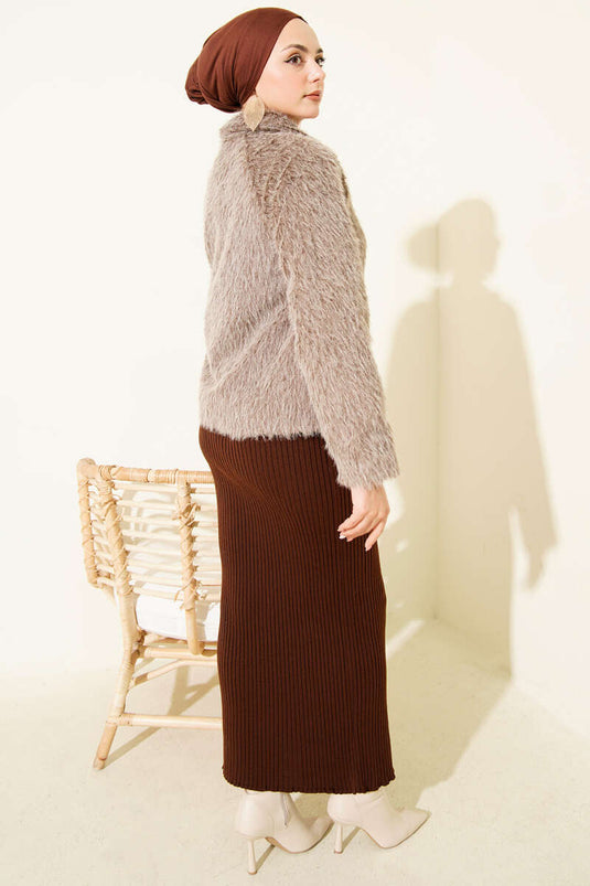 Buttoned Bearded Short Jacket Mink