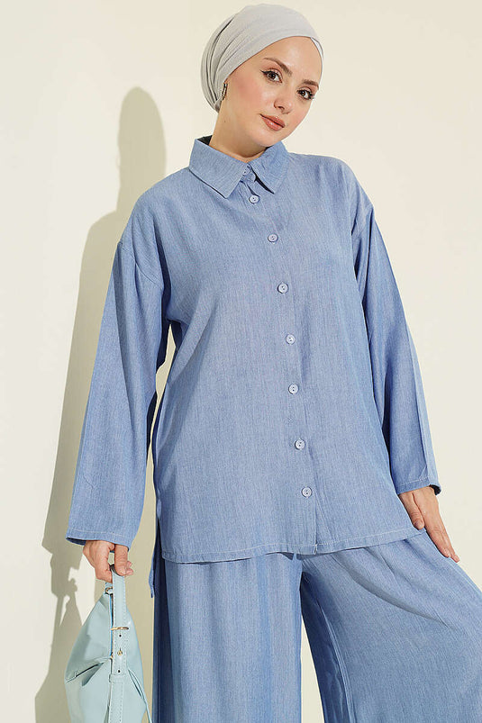 Completo Due Pezzi Con Bottoni In Blu