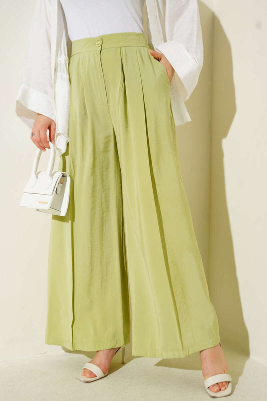 Pantalon décontracté boutonné vert pomme