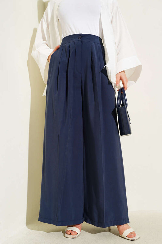 Düğmeli Salaş Pantolon Lacivert