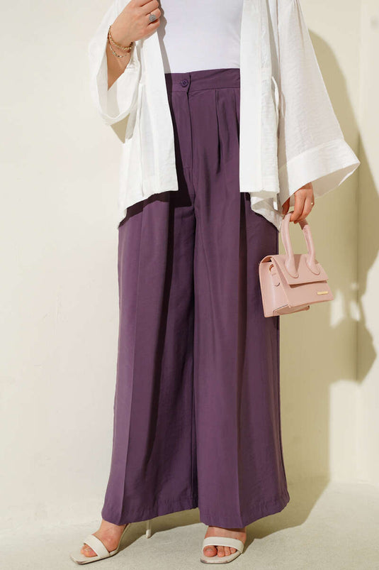 Düğmeli Salaş Pantolon Mor