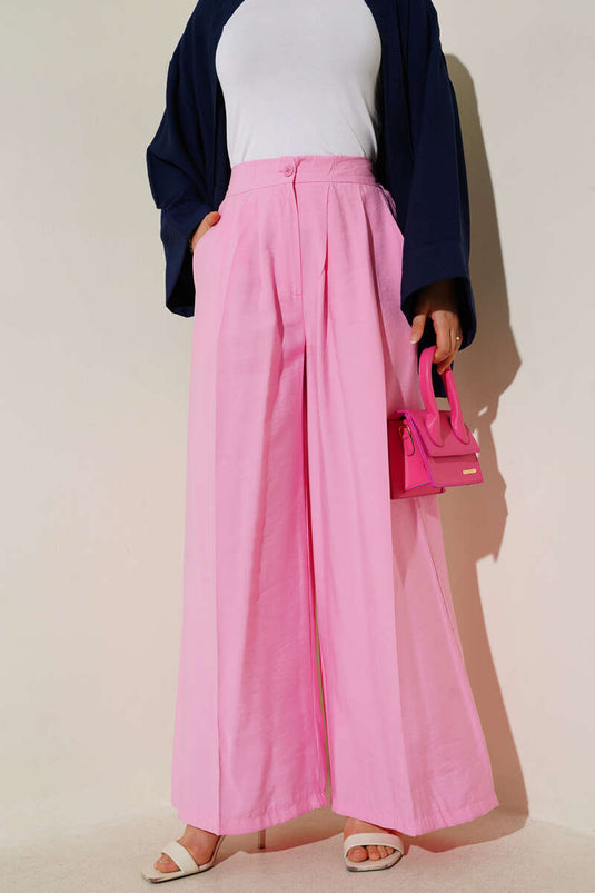 Düğmeli Salaş Pantolon Pembe