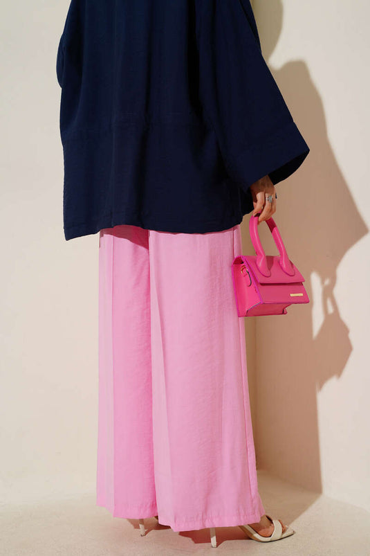 Düğmeli Salaş Pantolon Pembe