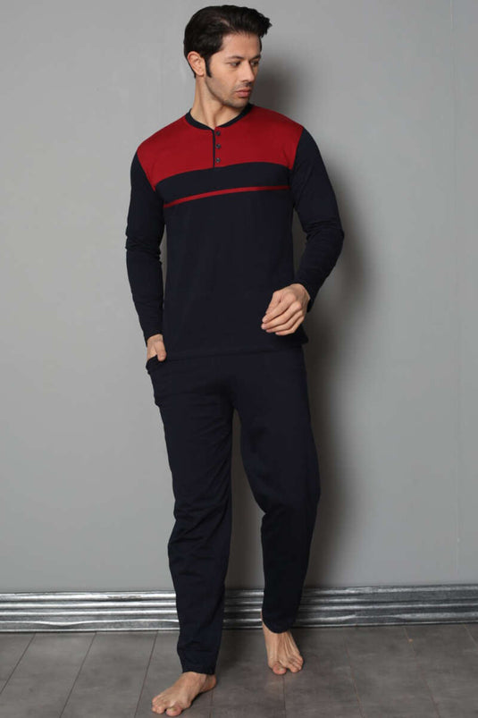 Ensemble de pyjama pour homme à rayures avec boutons, bordeaux
