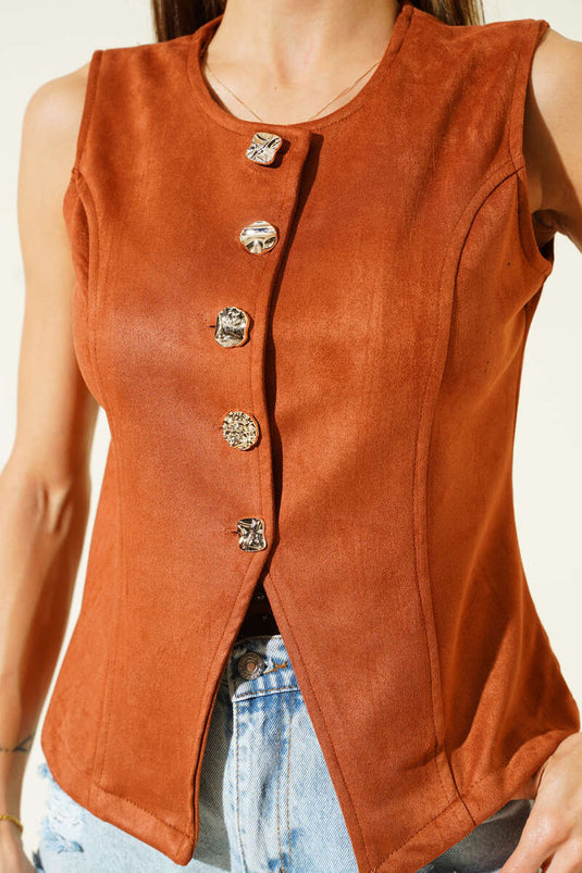 Gilet en daim boutonné, beige