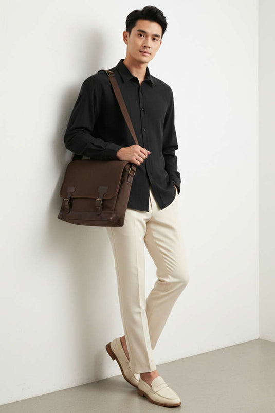 Chemise pour homme en tensel à boutons noire