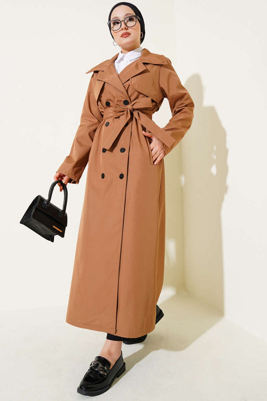Buttoned Trench Coat Camel