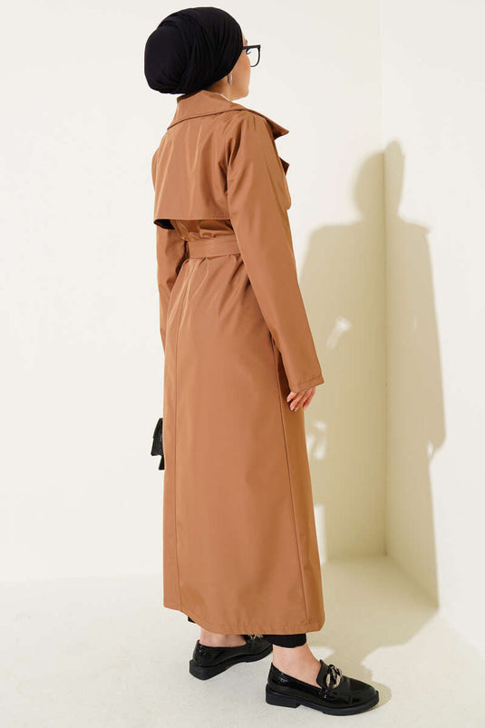 Buttoned Trench Coat Camel
