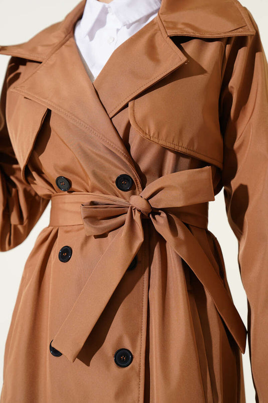 Buttoned Trench Coat Camel