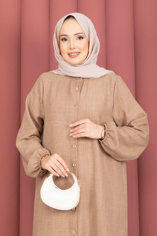 طقم تونيك محتشم مزدوج بأزرار بلون فيزون