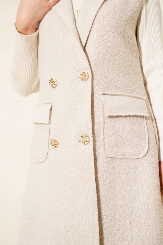 Düğmeli Uzun Buklet Yelek Taş