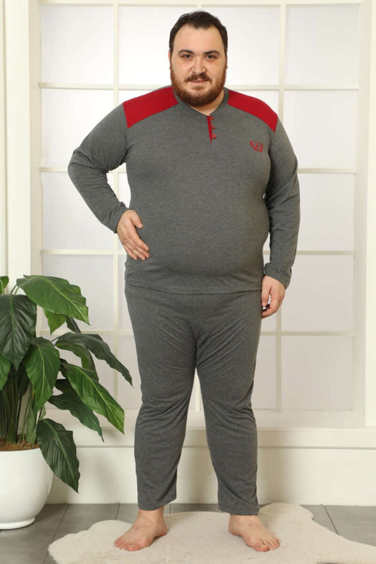 Ensemble pyjama homme grande taille à manches longues boutonné, couleur bordeaux fumé