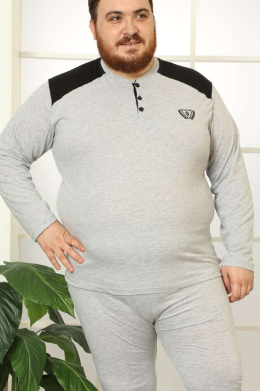 Ensemble pyjama homme grande taille à manches longues boutonné gris