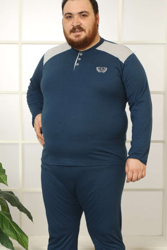 Ensemble pyjama homme grande taille à manches longues boutonnées indigo
