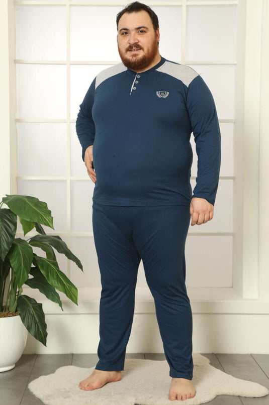 Ensemble pyjama homme grande taille à manches longues boutonnées indigo