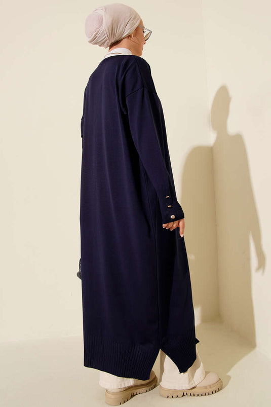 Cardigan Lungo Con Bottoni Mercerizzato Blu Navy