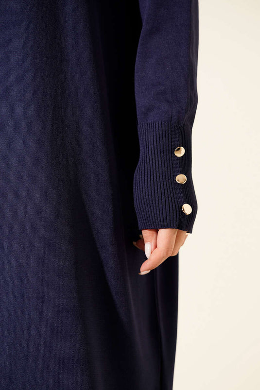 Cardigan Lungo Con Bottoni Mercerizzato Blu Navy