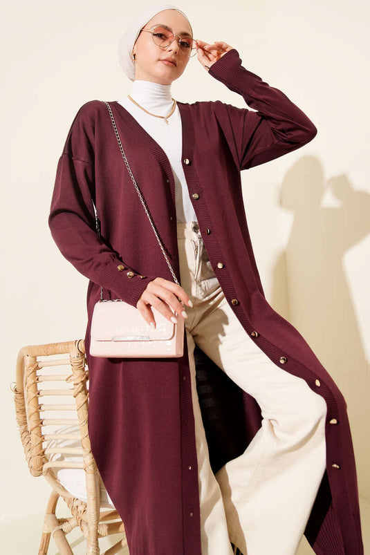 Gilet Long En Mercerisé À Boutons En Mauve