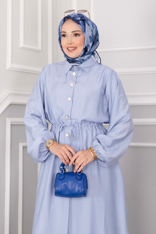 Düğmeli Uzun Tunik Pantolon Takım Bebe Mavisi