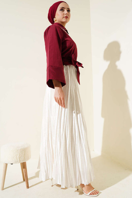 Buttoned Side Tie Short Shirt Claret Red