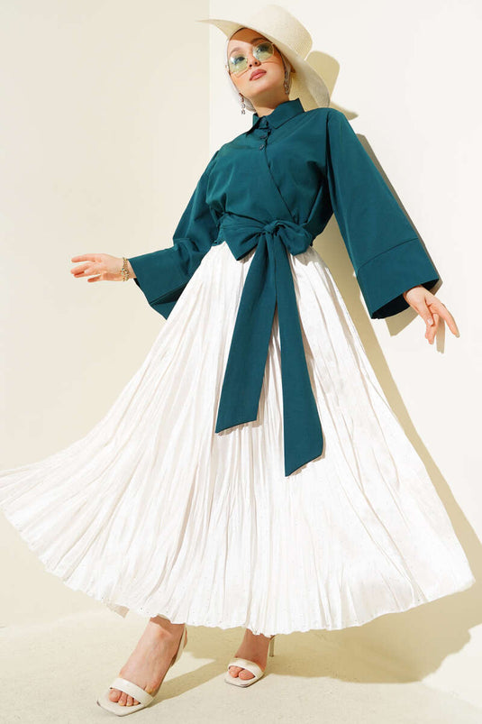 Kurzes Hemd mit seitlicher Knopfleiste in Petrol