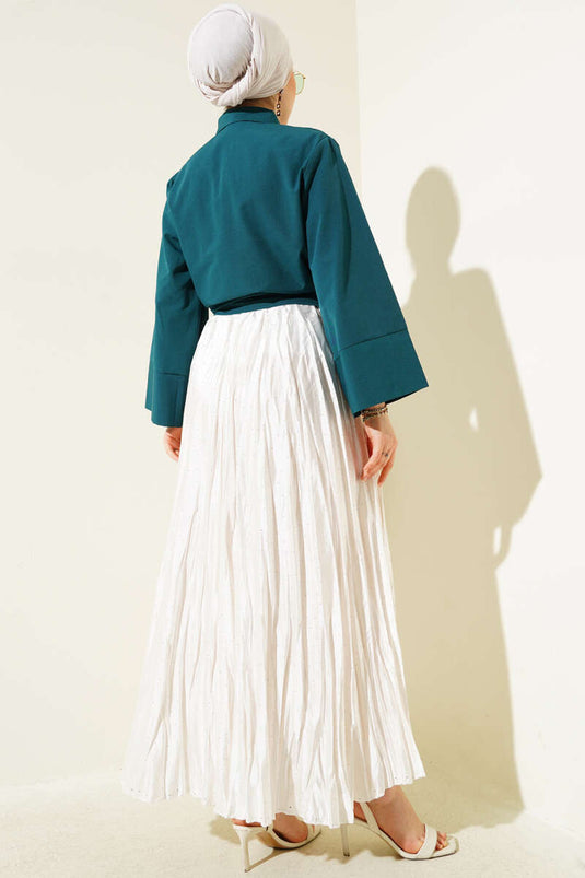 Kurzes Hemd mit seitlicher Knopfleiste in Petrol