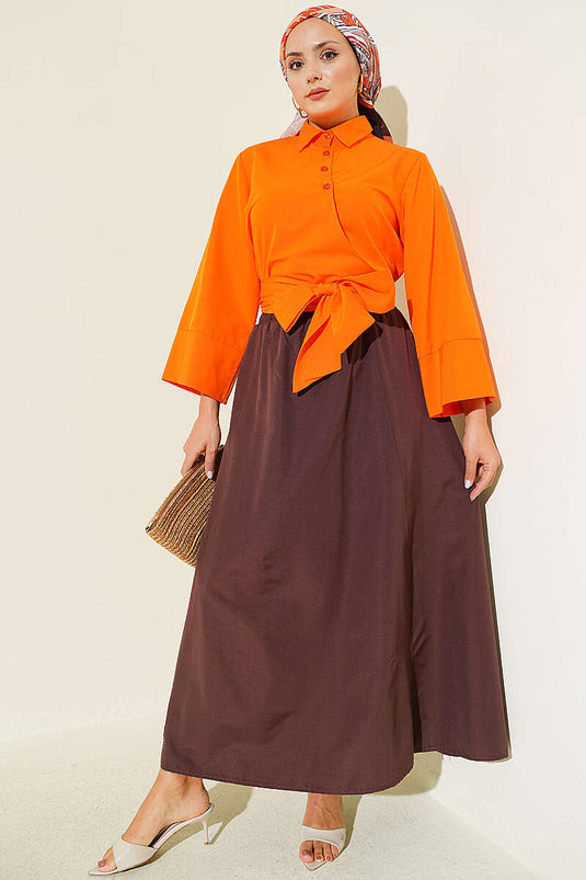 Chemise Courte À Boutons Et Liens Latéraux Orange