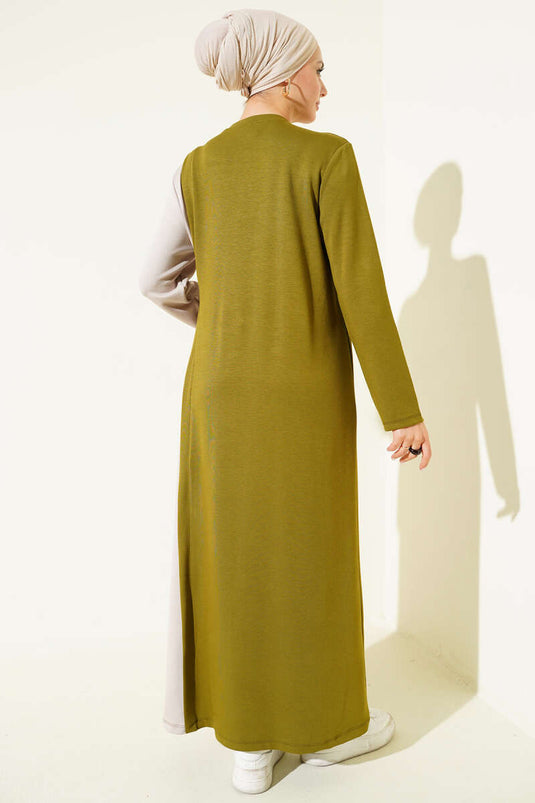 Robe à col rond et nœuds latéraux boutonnés vert olive