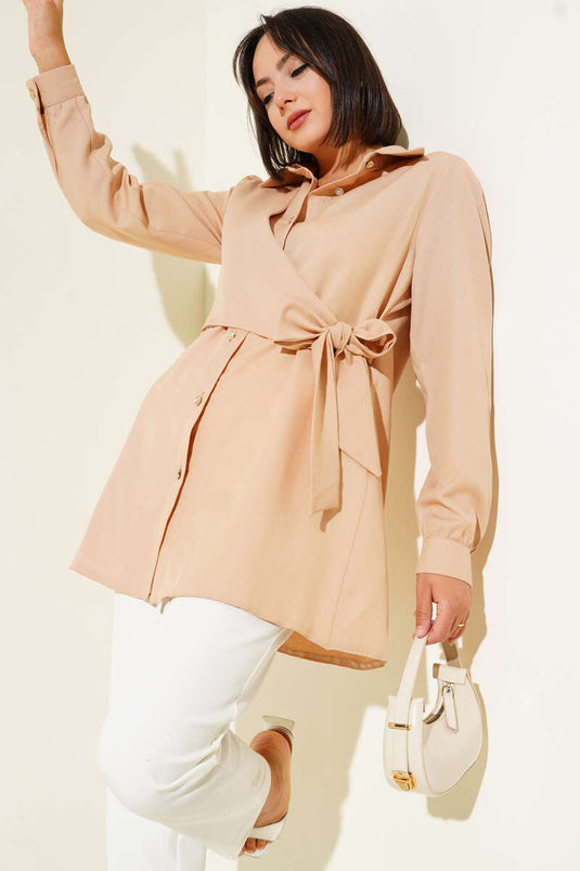 Hemd mit seitlicher Knopfleiste in Kamel