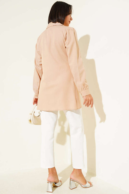 Hemd mit seitlicher Knopfleiste in Kamel